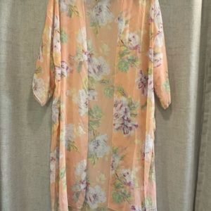EMORY PARK Sheer Floral 3/4 Sleeve Open Front Cover Up/blouse Size Small